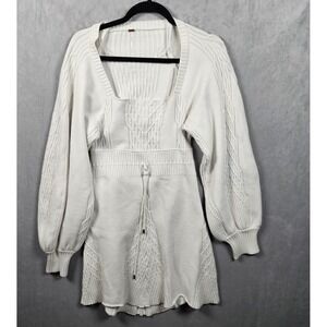 Free People Emmaline Mini Dress Womens Large White Cable Knit Open Back Boho